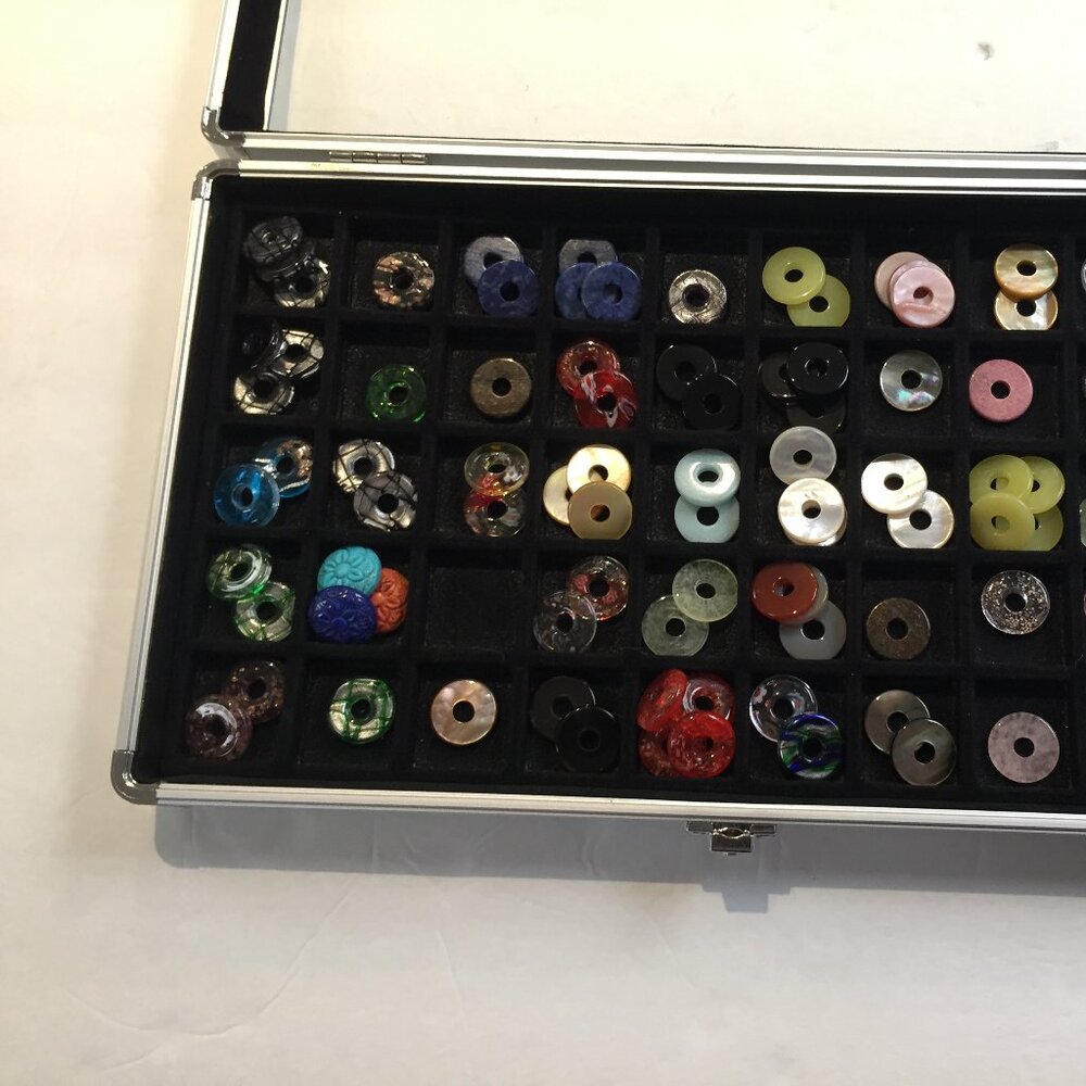 Round Glass pendants in Jewelers display case ~ 99 Units ~ Multi colors